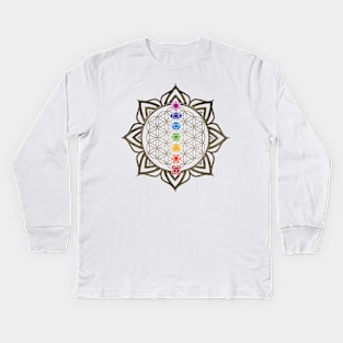 Flower of Life Chakra Healing Mandala Kids Long Sleeve T-Shirt